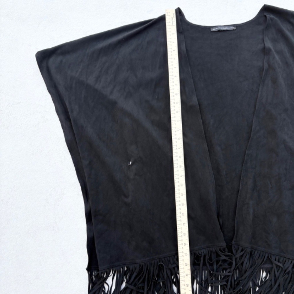 White House Black Market Black Poncho Shawl Wrap Cardigan O/S Fringe - Picture 5 of 12